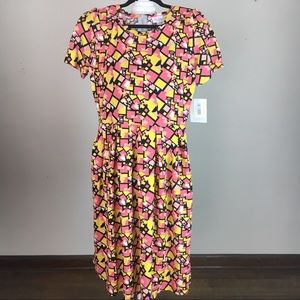 Lularoe Amelia Dress L - NWT pink yellow black